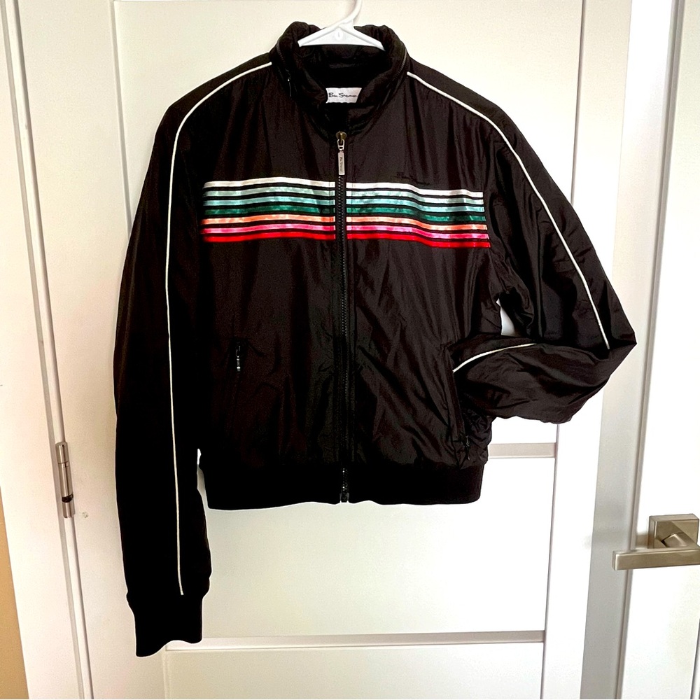 Mens / Women's Satin Ben Sherman Track Windbreaker Zip Up Hood Pockets M EUC